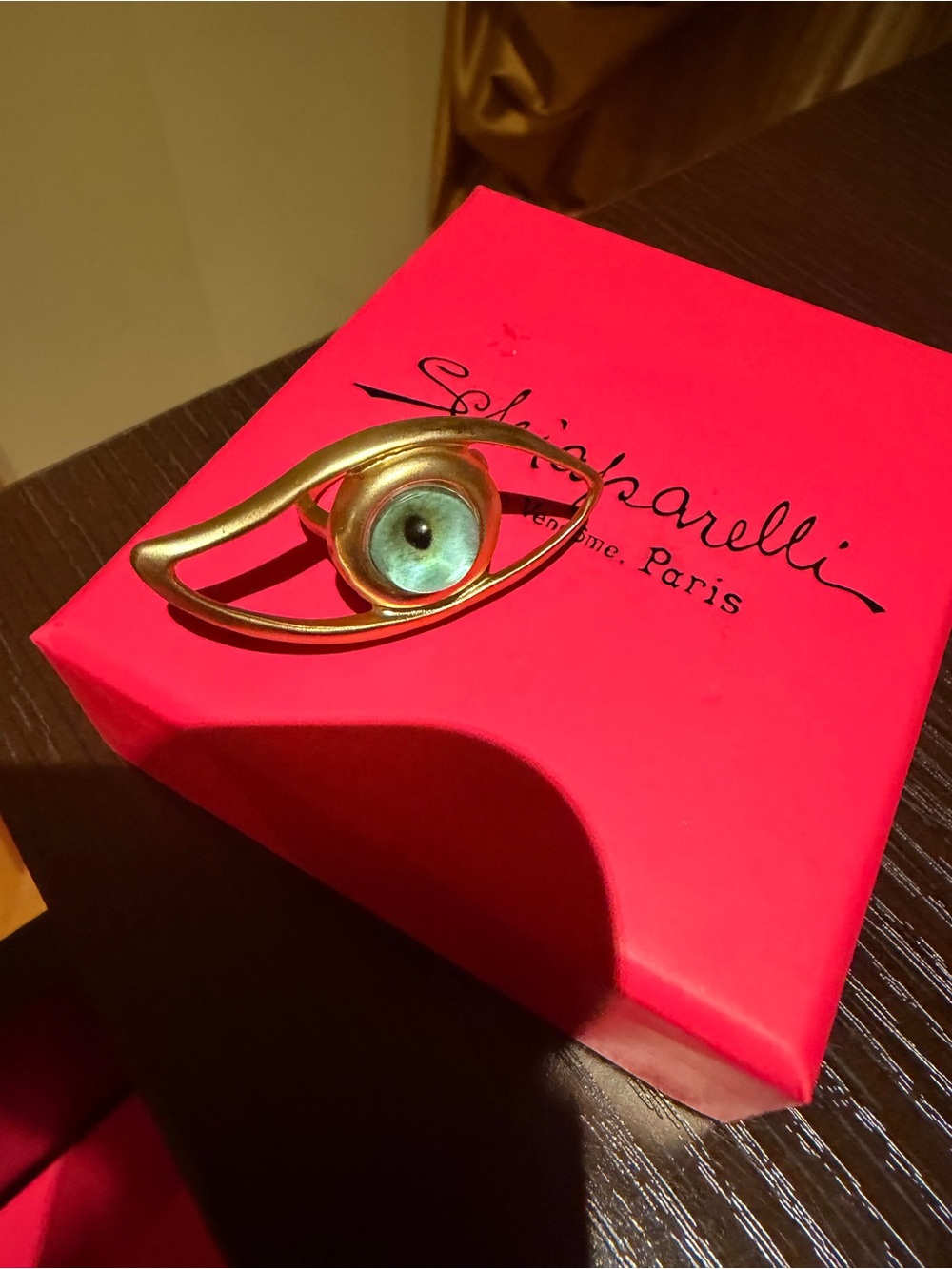 Schiaparelli Gold Eye Statement Ring with Green Iris SZ adjustable - Picture 4 of 11